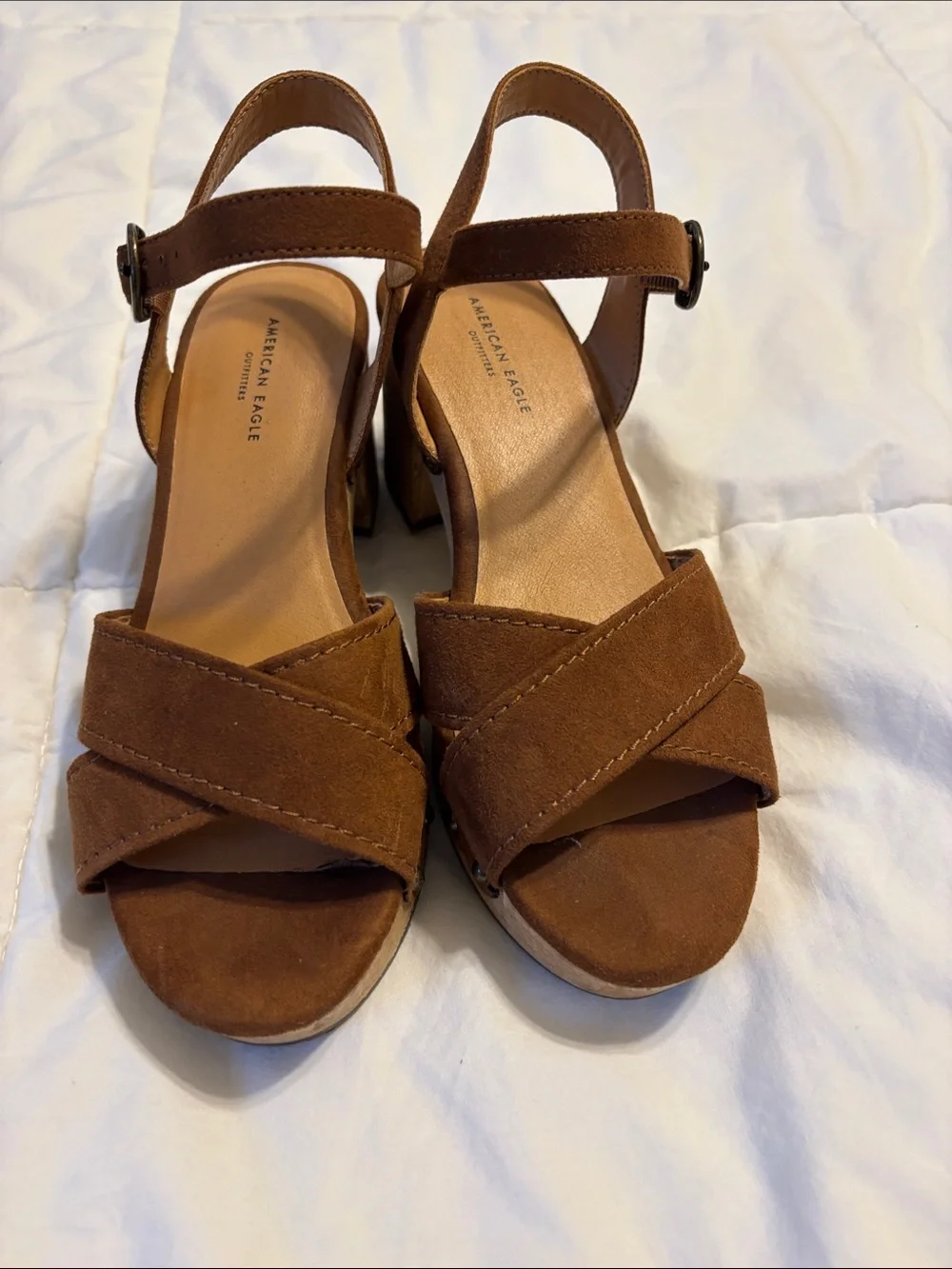 American Eagle Outfitters Brown Suede Platform Wedge Sandals